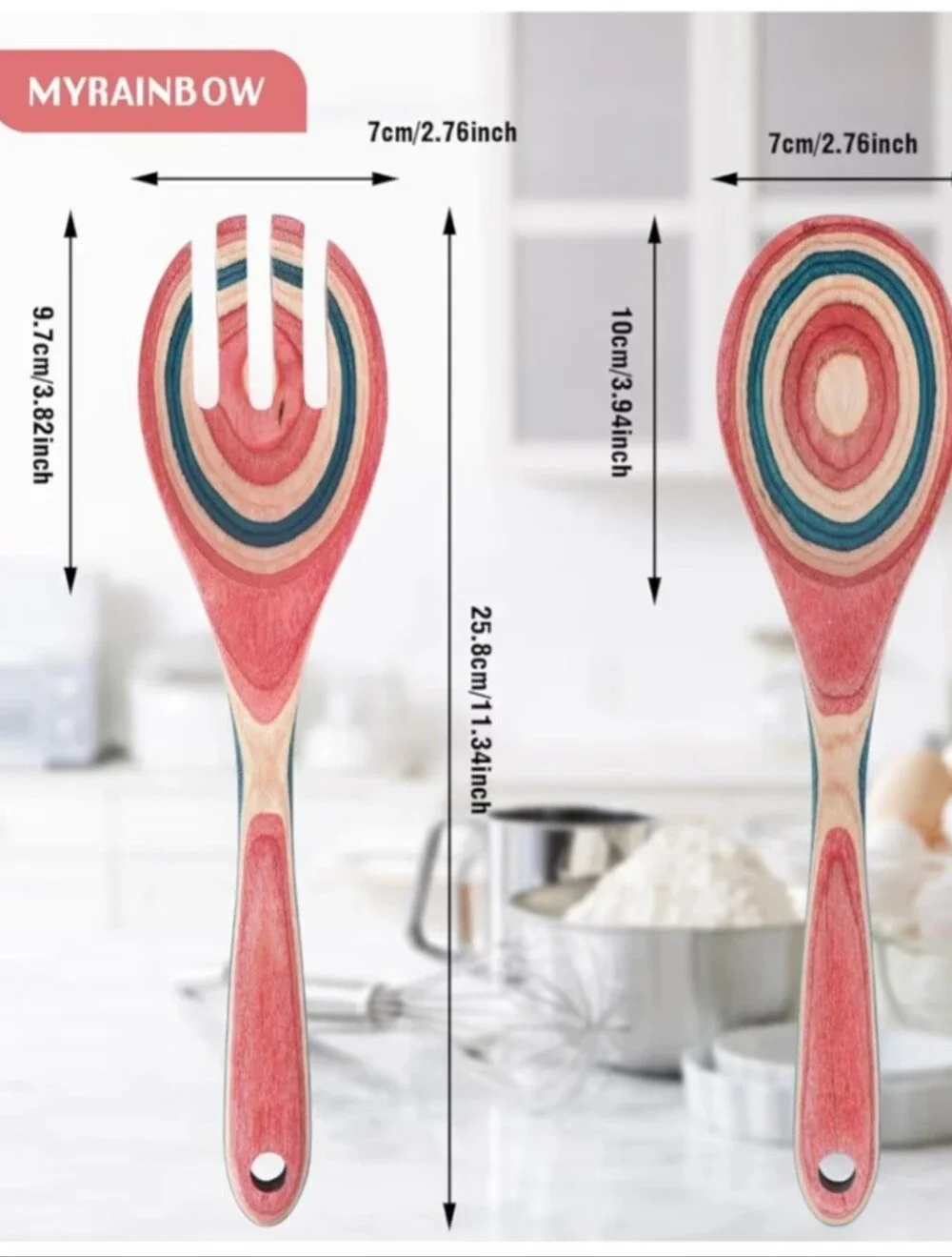 Colorful Wood Salad Servers - Pink, Teal & Natural. NWT.